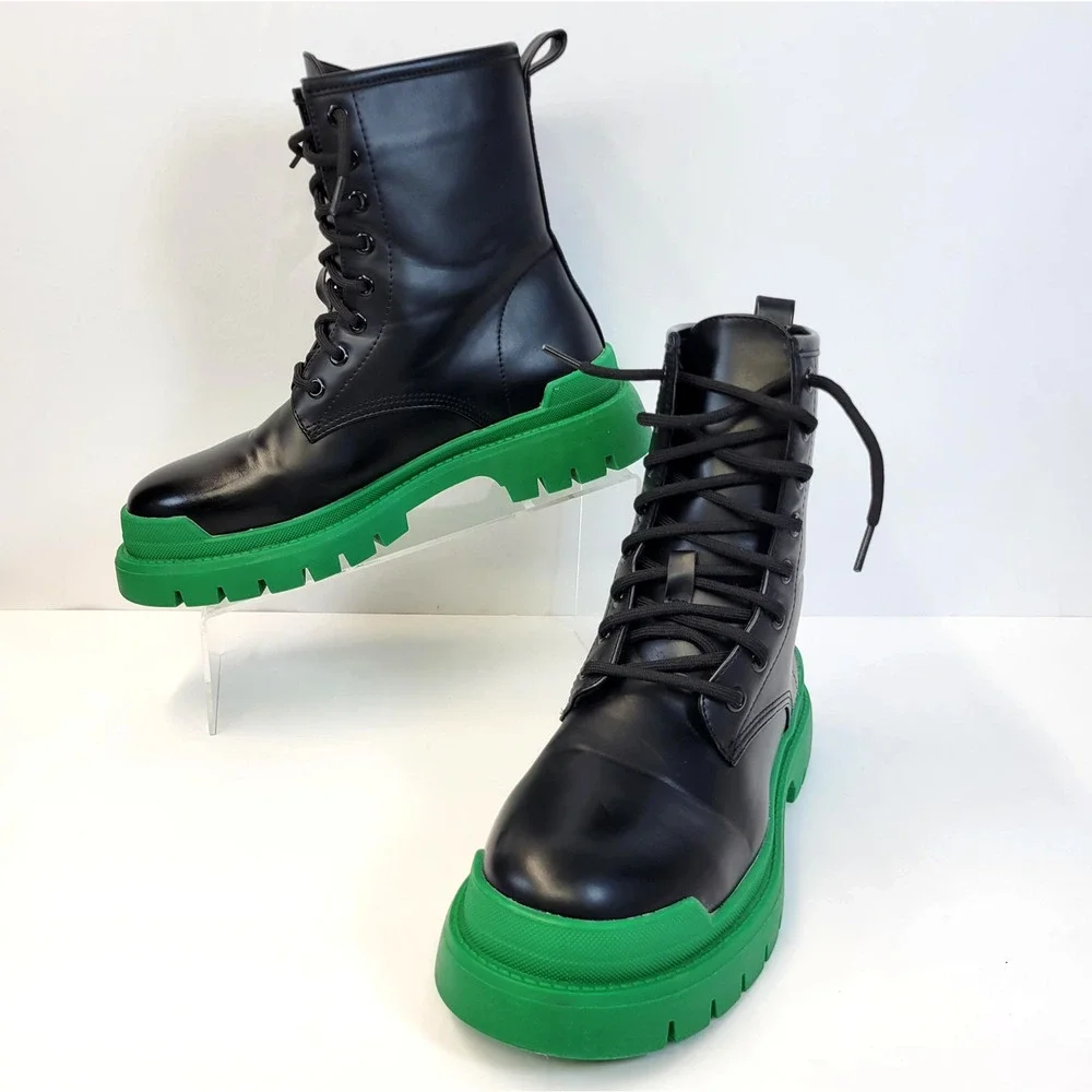 Liliana Combat Boots Womens Size 10 Black Green Lace Up Chunky Platform Grunge - Picture 1 of 16